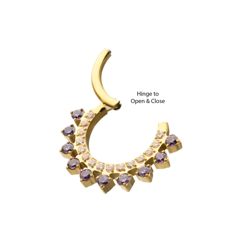 24Kt Gold PVD Titanium Double Row CZ Multi-Gem with Clear CNC Set Inner Gem Front Facing Hinged Segment Clicker - Image 6