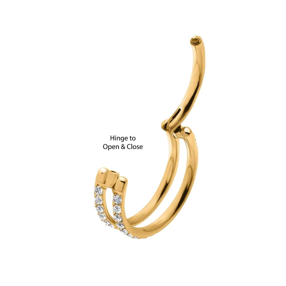 24Kt Gold PVD Titanium Double Row Full Clear CZ Side Facing Hinged Segment Clicker - Image 3