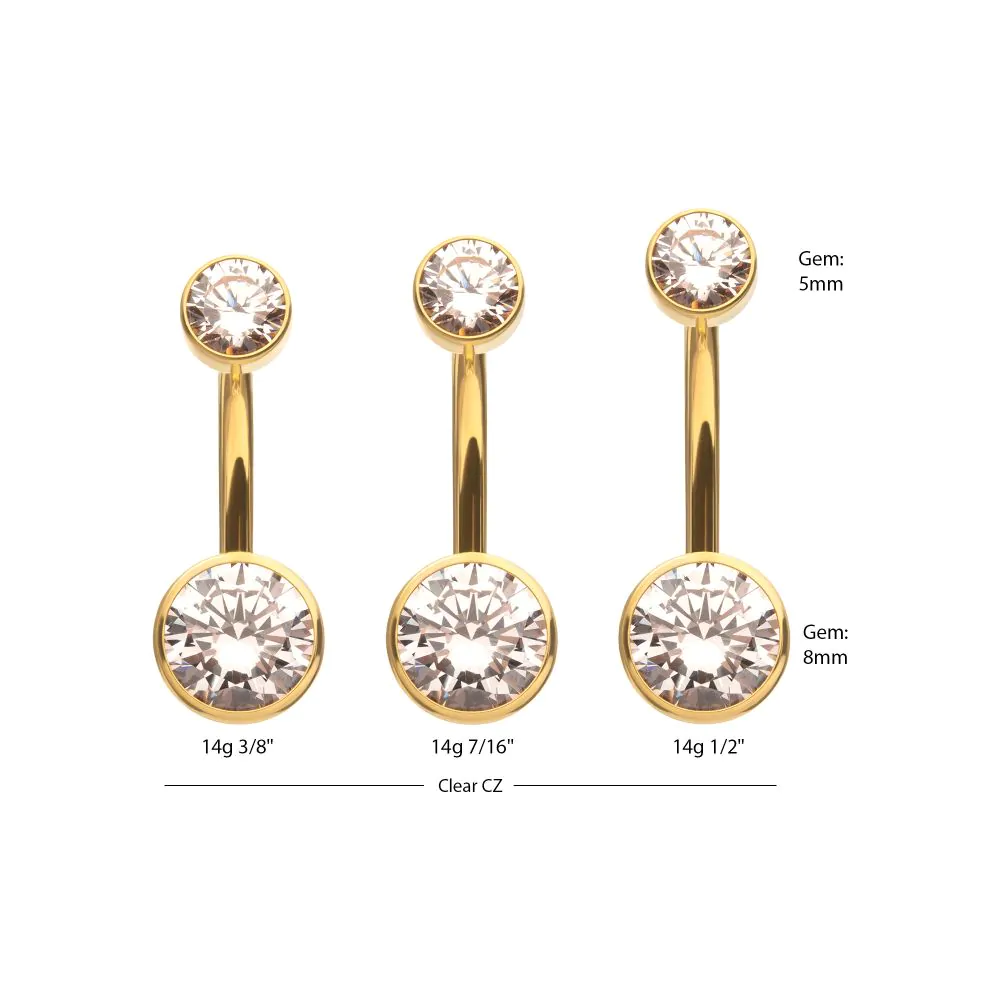 24Kt Gold PVD Titanium Internally Threaded Double Bezel Round with Smooth Rounded Back & Fixed Bottom Navel (Larger Gems) - Image 3