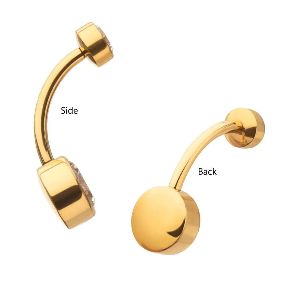 24Kt Gold PVD Titanium Internally Threaded Double Bezel Round with Smooth Rounded Back & Fixed Bottom Navel (Larger Gems) - Image 4