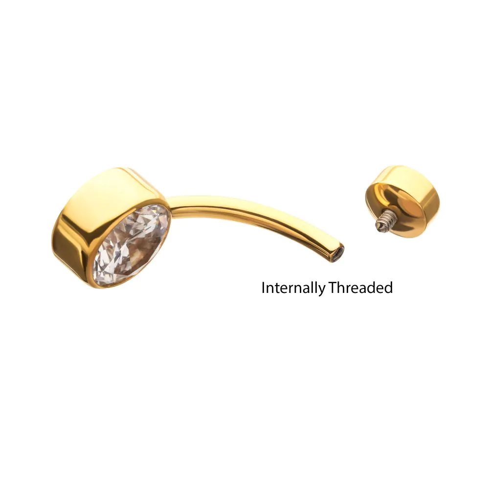 24Kt Gold PVD Titanium Internally Threaded Double Bezel Round with Smooth Rounded Back & Fixed Bottom Navel (Larger Gems) - Image 5