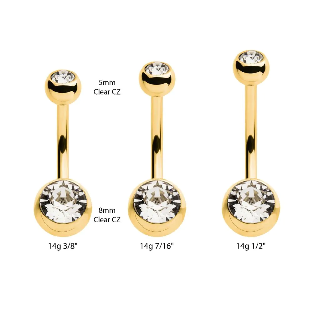 24Kt Gold PVD Titanium Internally Threaded Double Bezel Set Swarovski Crystal Fixed Bottom Navel - Image 2