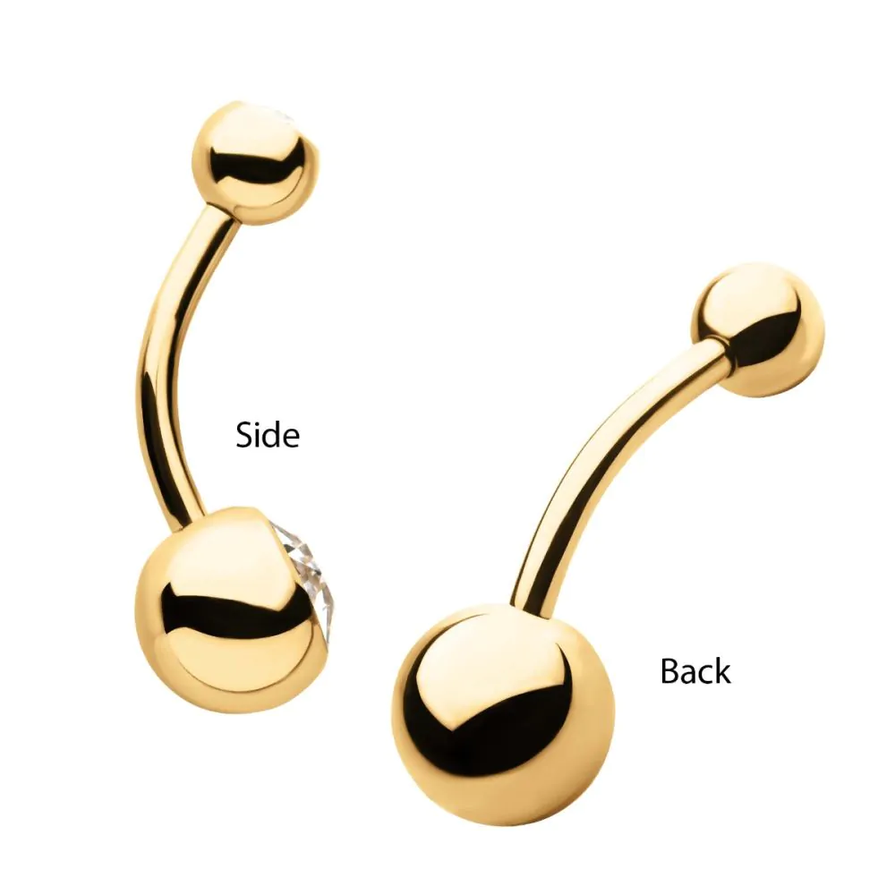 24Kt Gold PVD Titanium Internally Threaded Double Bezel Set Swarovski Crystal Fixed Bottom Navel - Image 3