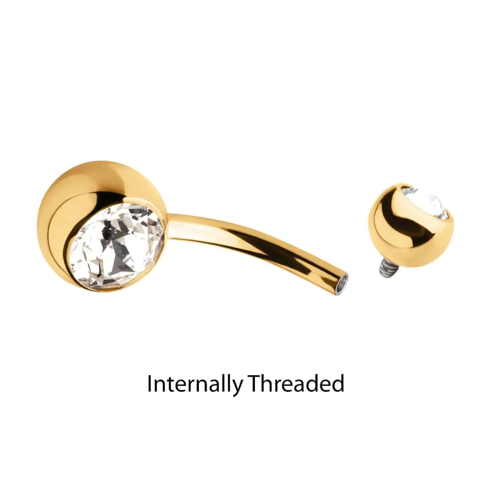 24Kt Gold PVD Titanium Internally Threaded Double Bezel Set Swarovski Crystal Fixed Bottom Navel - Image 4