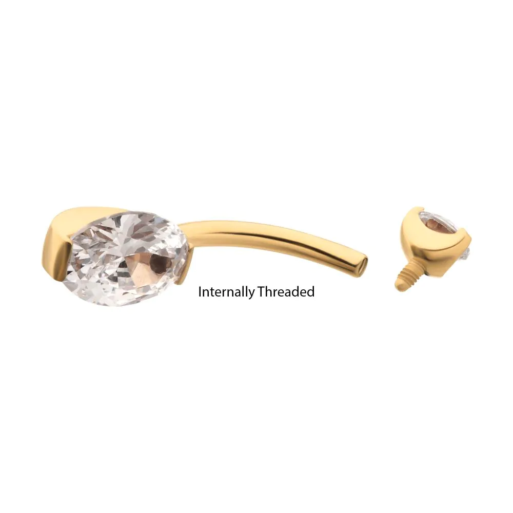24Kt Gold PVD Titanium Internally Threaded Double Gem with Prong Set Oval Fixed Bottom Navel - Image 4