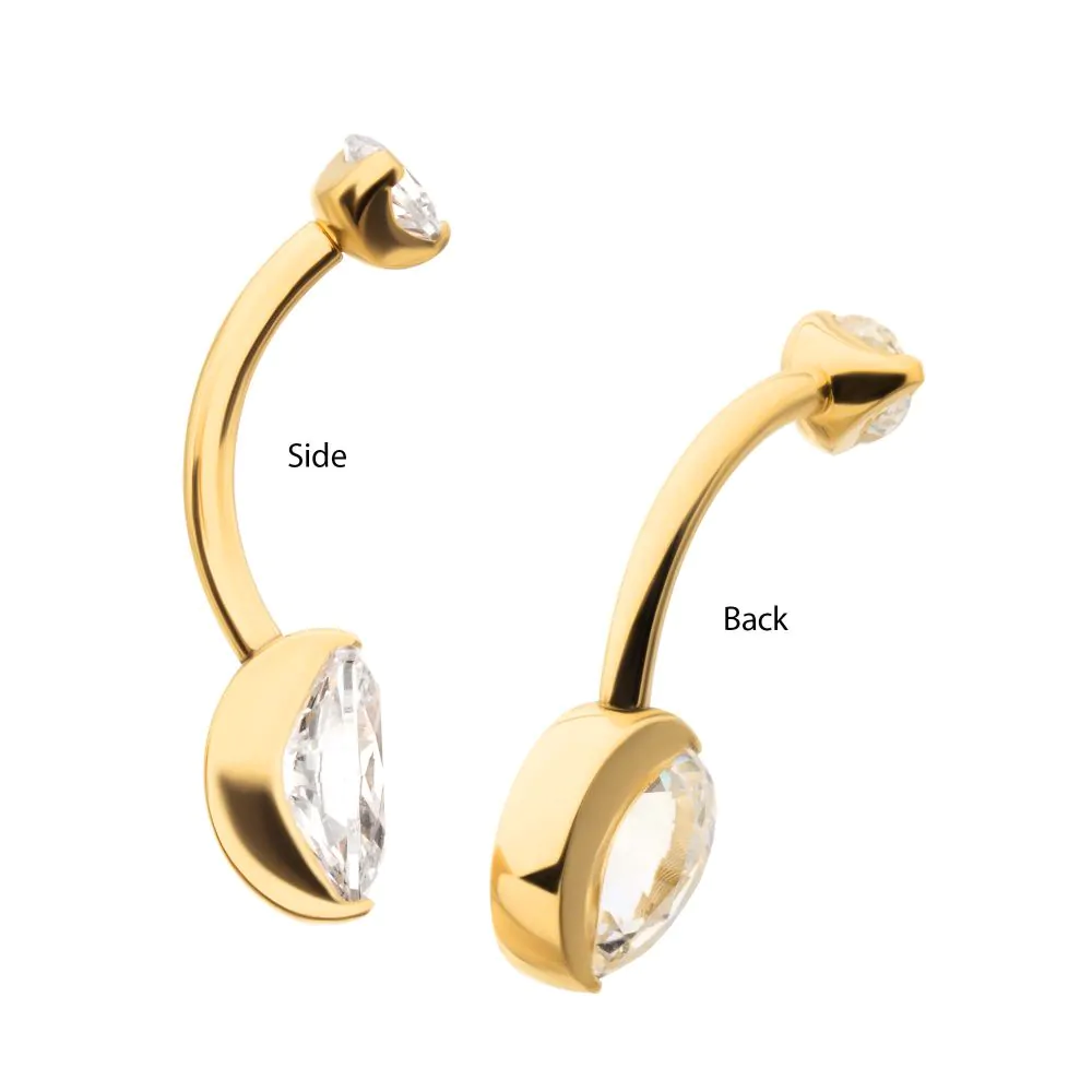 24Kt Gold PVD Titanium Internally Threaded Double Gem with Prong Set Oval Fixed Bottom Navel - Image 5