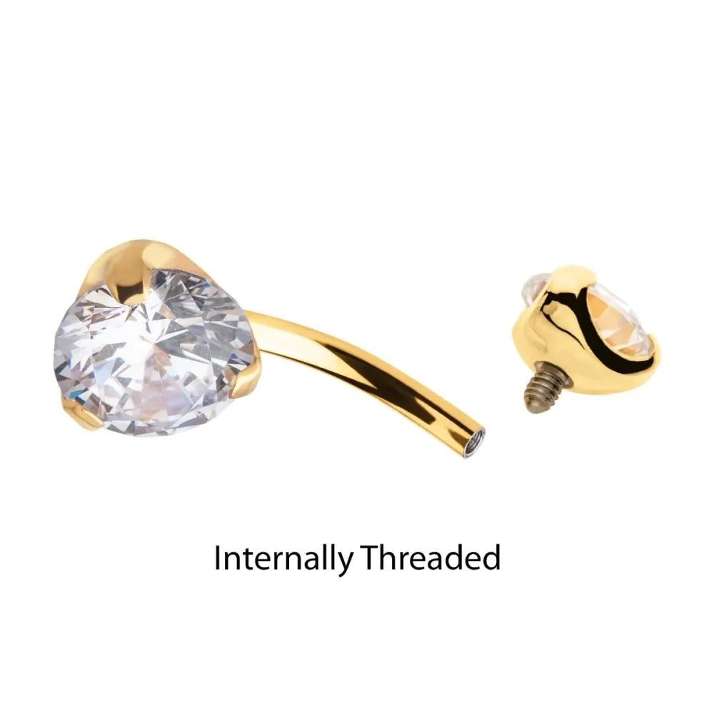 24KT Gold PVD Titanium Internally Threaded Double Prong Set Clear CZ Fixed Bottom Navel - Image 4