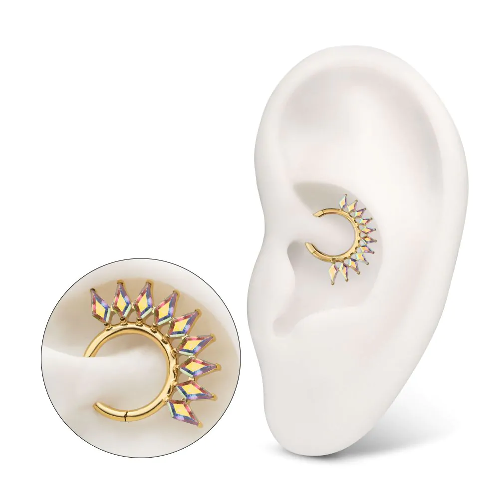 24Kt Gold PVD Titanium Kite Shape Gem Cluster Fan Front Facing Hinged Segment Clicker - Image 2