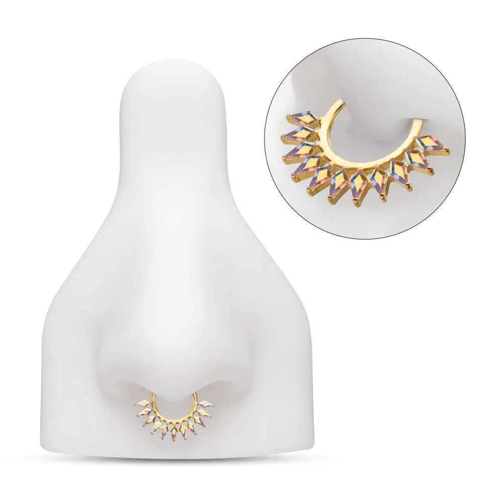 24Kt Gold PVD Titanium Kite Shape Gem Cluster Fan Front Facing Hinged Segment Clicker - Image 3
