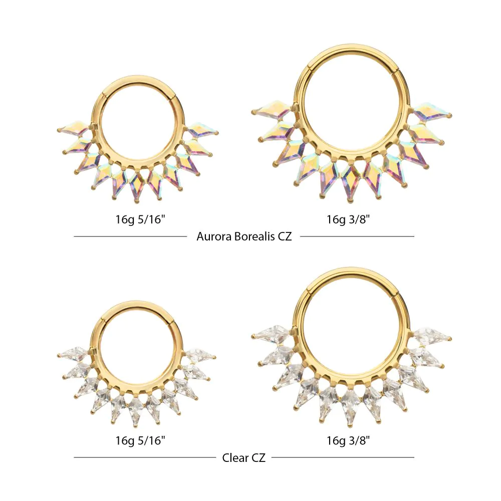 24Kt Gold PVD Titanium Kite Shape Gem Cluster Fan Front Facing Hinged Segment Clicker - Image 4