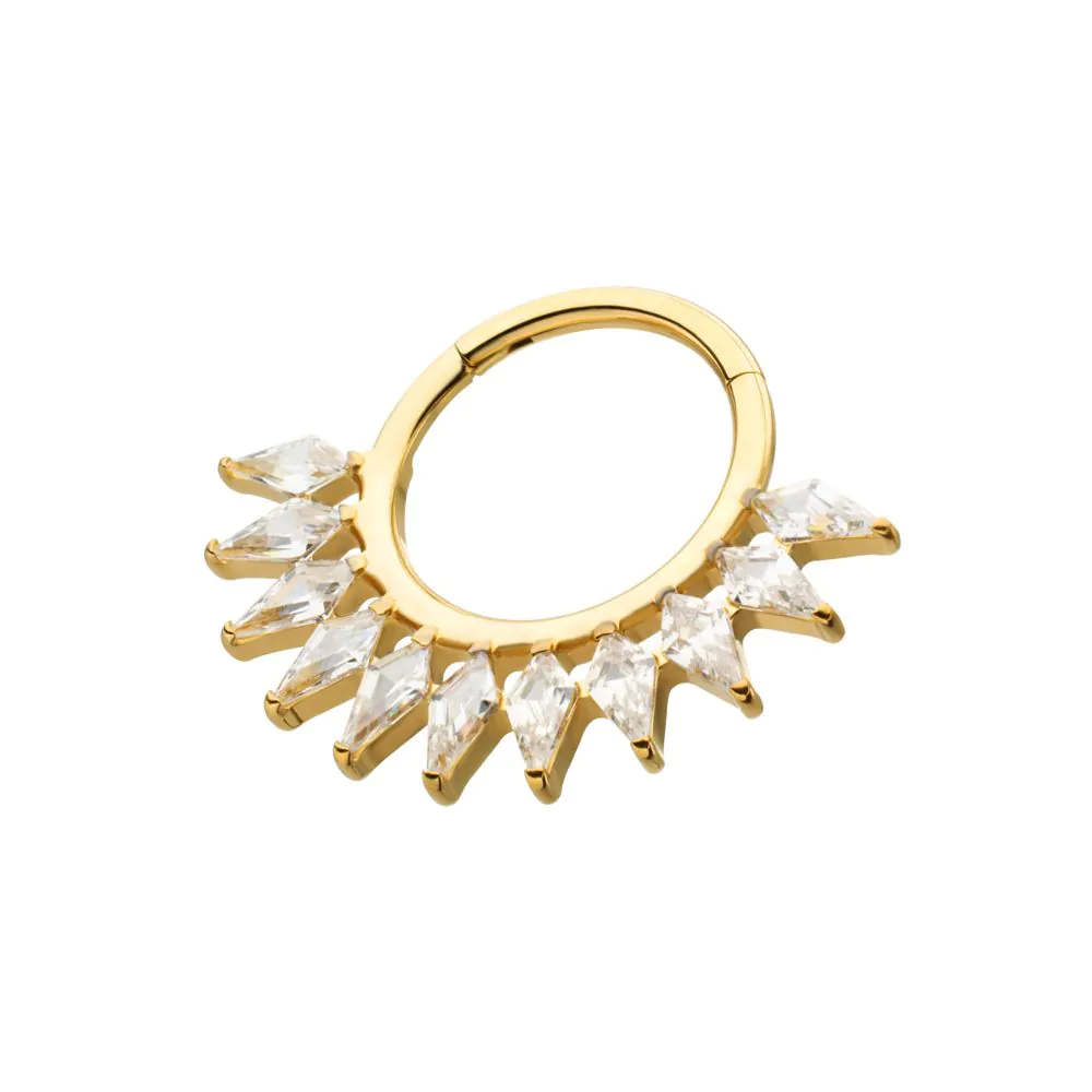 24Kt Gold PVD Titanium Kite Shape Gem Cluster Fan Front Facing Hinged Segment Clicker - Image 5
