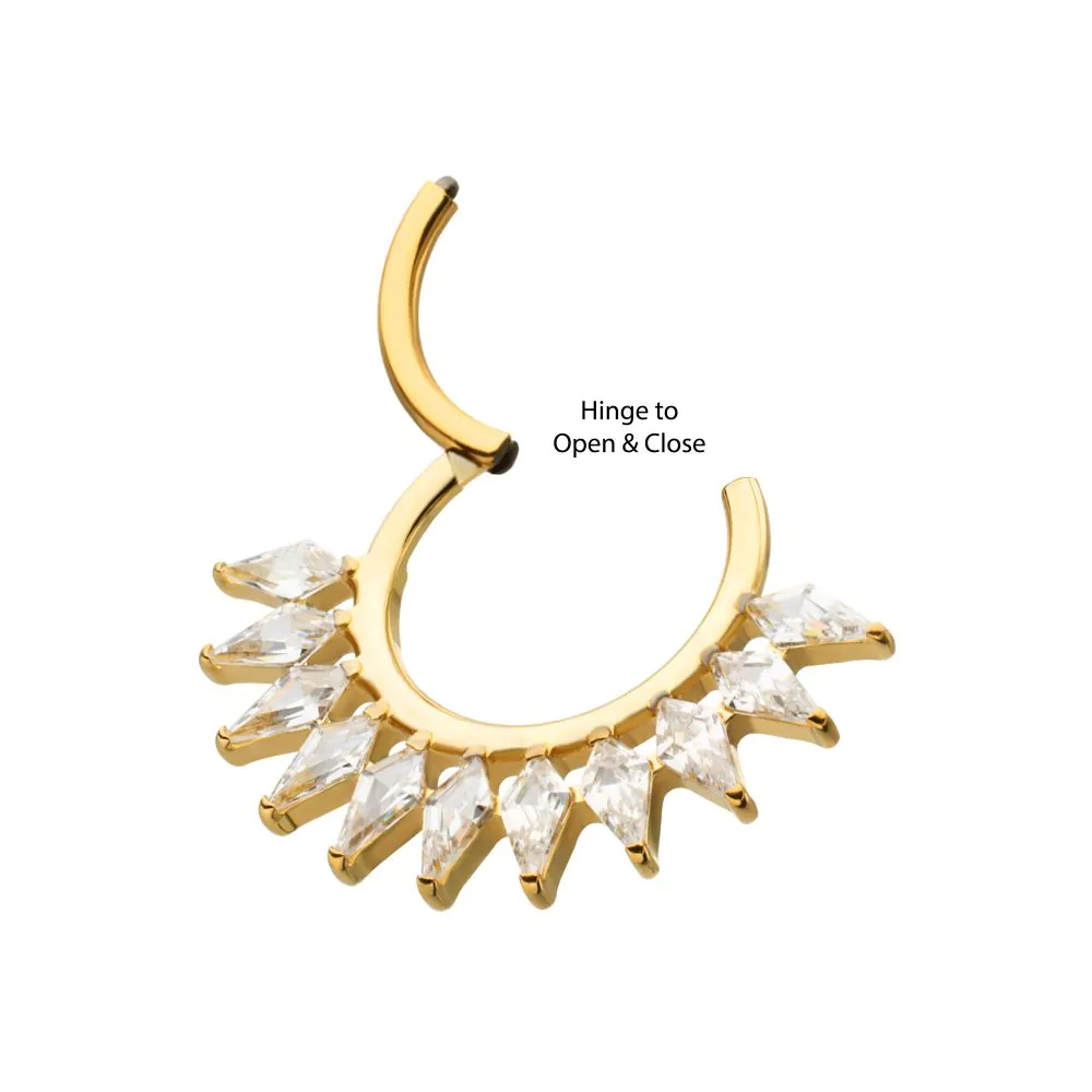 24Kt Gold PVD Titanium Kite Shape Gem Cluster Fan Front Facing Hinged Segment Clicker - Image 6