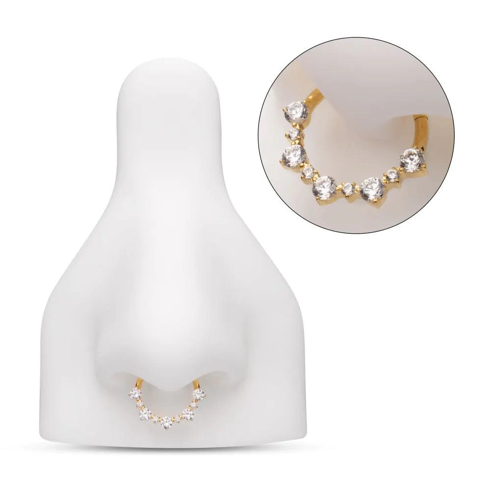 24Kt Gold PVD Titanium Prong Set 1mm and 2mm Cluster Gem Front Facing Hinged Segment Clicker - Image 2