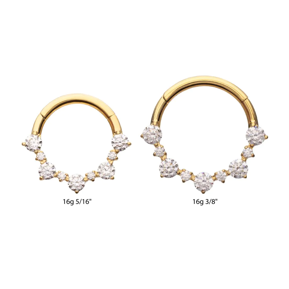 24Kt Gold PVD Titanium Prong Set 1mm and 2mm Cluster Gem Front Facing Hinged Segment Clicker - Image 3