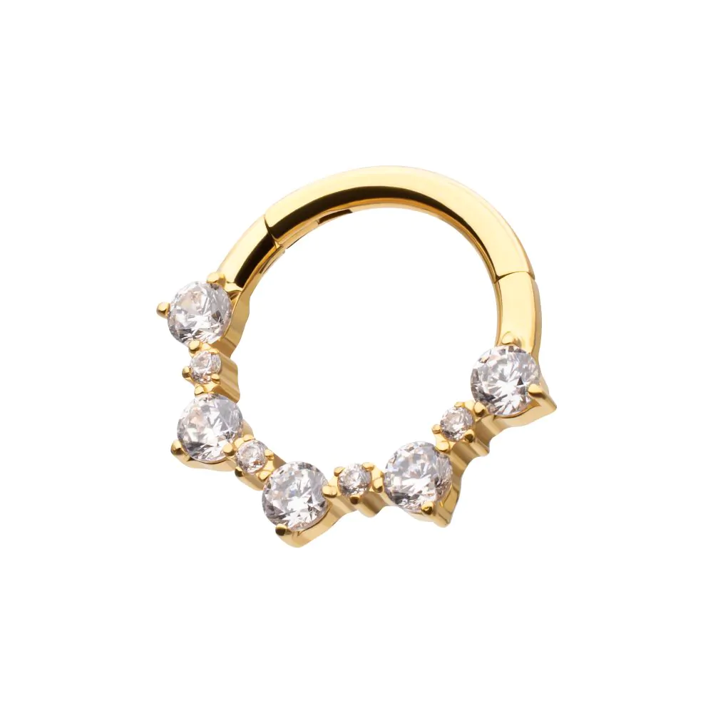 24Kt Gold PVD Titanium Prong Set 1mm and 2mm Cluster Gem Front Facing Hinged Segment Clicker - Image 4