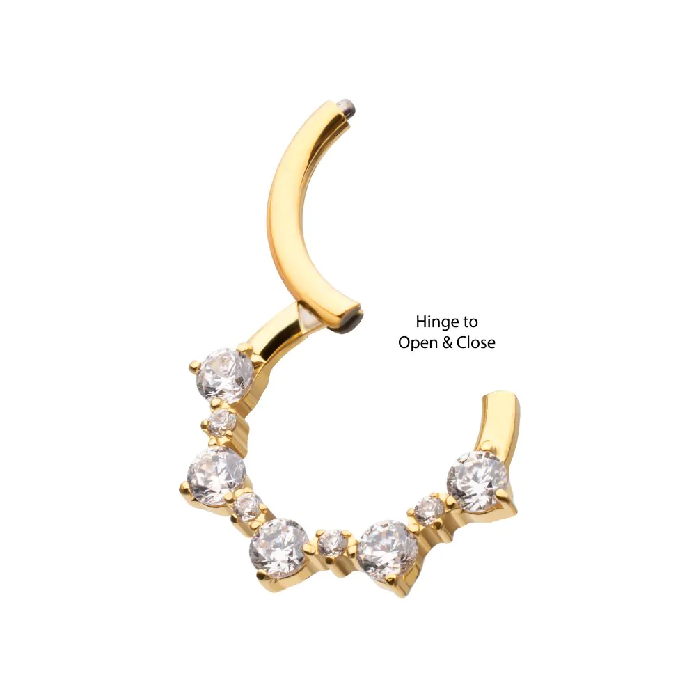 24Kt Gold PVD Titanium Prong Set 1mm and 2mm Cluster Gem Front Facing Hinged Segment Clicker - Image 5
