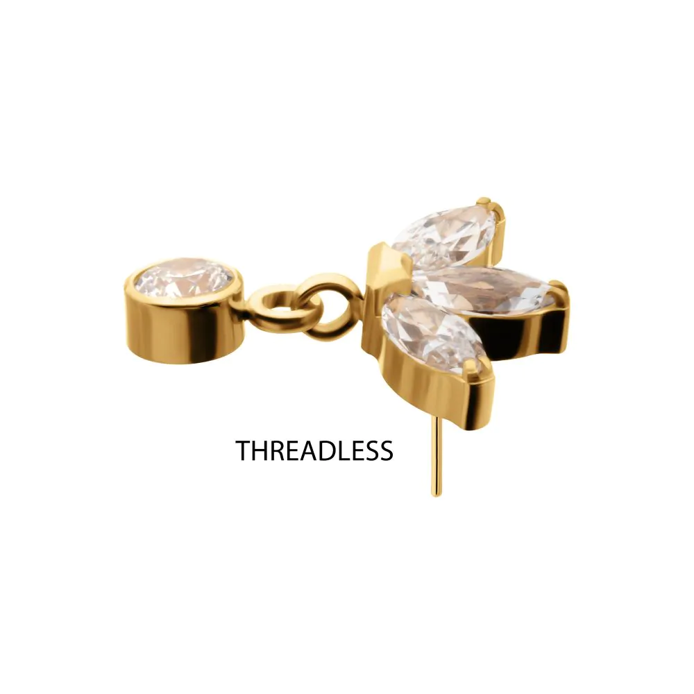 24KT Gold PVD Titanium Threadless 3 Marquise Fan Top with Bezel Gem Dangle - Image 3