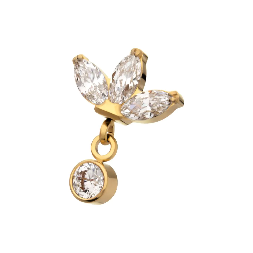 24KT Gold PVD Titanium Threadless 3 Marquise Fan Top with Bezel Gem Dangle - Image 4