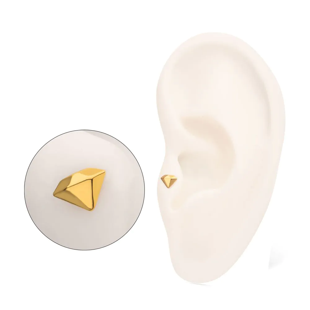 24KT Gold PVD Titanium Threadless 3D Diamond Shape Top - Image 2