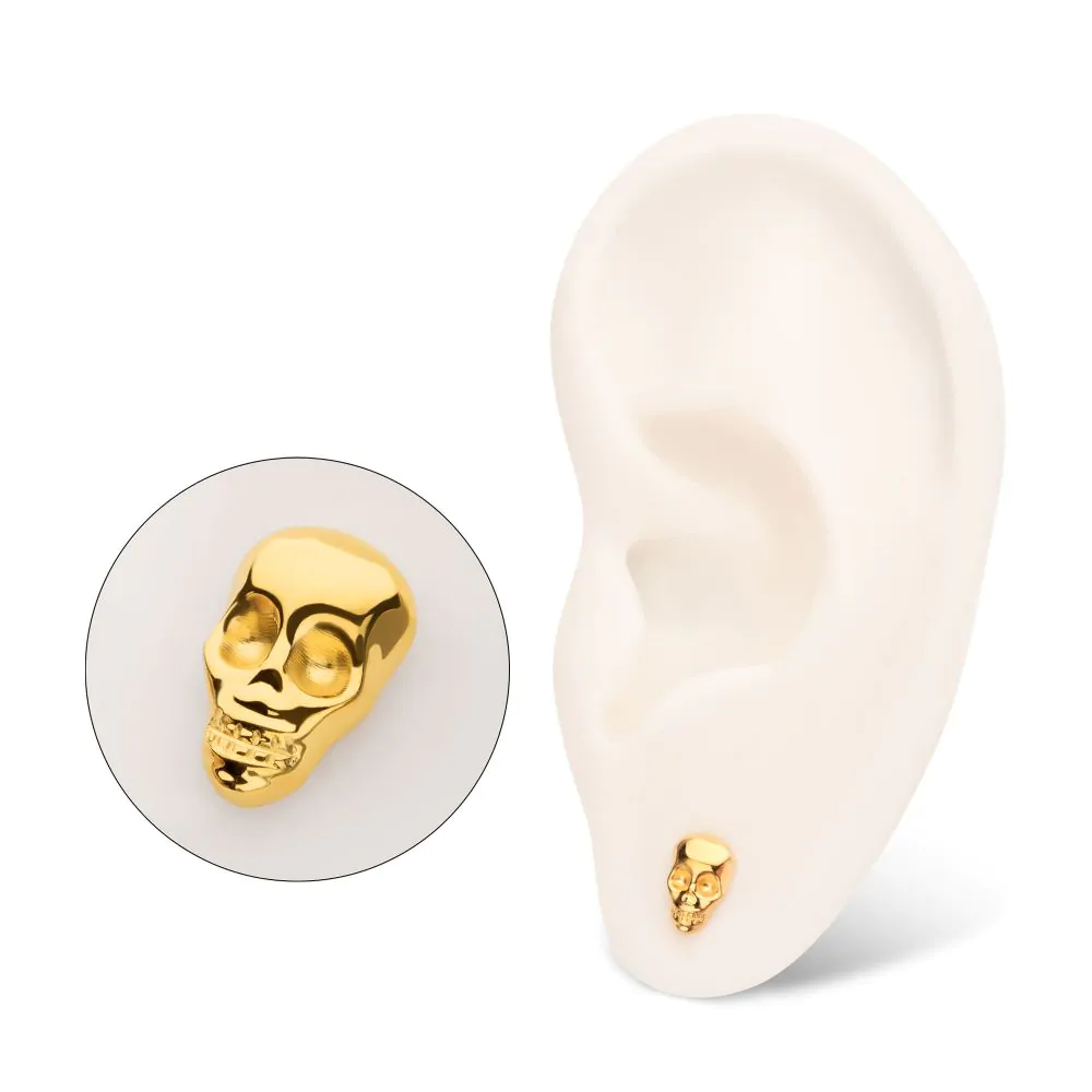24KT Gold PVD Titanium Threadless 3D Skull Head Top - Image 2