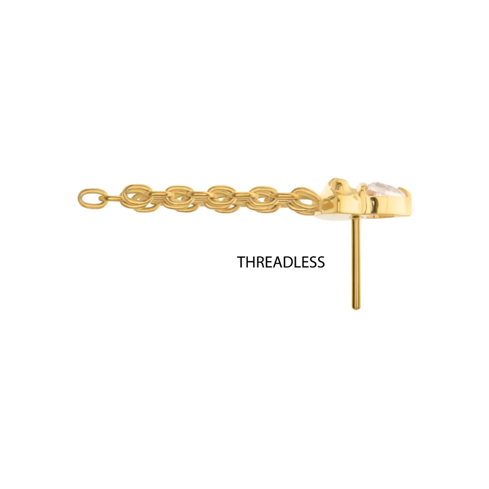 24KT Gold PVD Titanium Threadless 3D UFO Gem Top with Small Triple Chain Dangle - Image 4