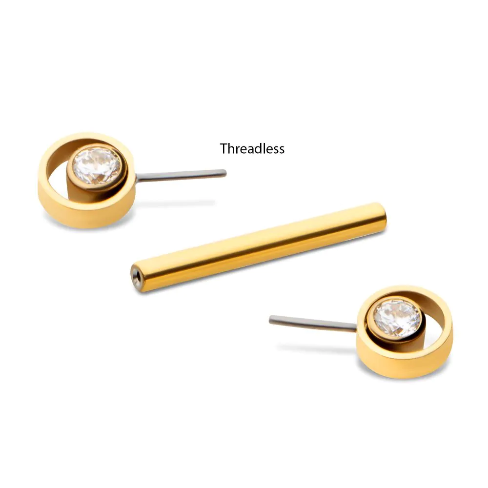 24Kt Gold PVD Titanium Threadless Bezel Round CZ Orbit Nipple Barbell | Sold by piece - Image 2
