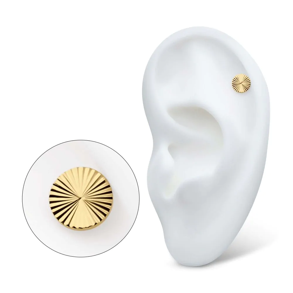 24Kt Gold PVD Titanium Threadless Corrugated Round Top - Image 2