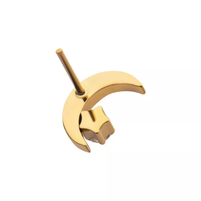 24Kt Gold PVD Titanium Threadless Crescent Moon with CZ/Opal Top - Image 3