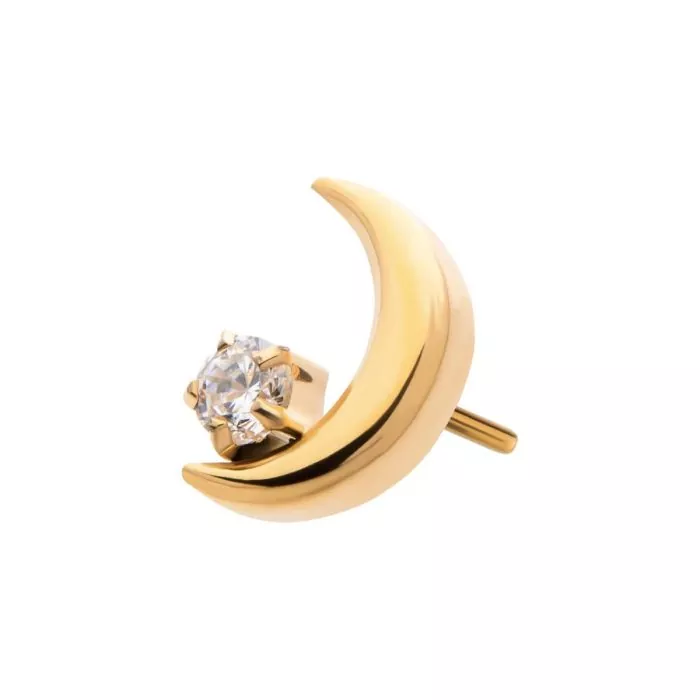 24Kt Gold PVD Titanium Threadless Crescent Moon with CZ/Opal Top - Image 4