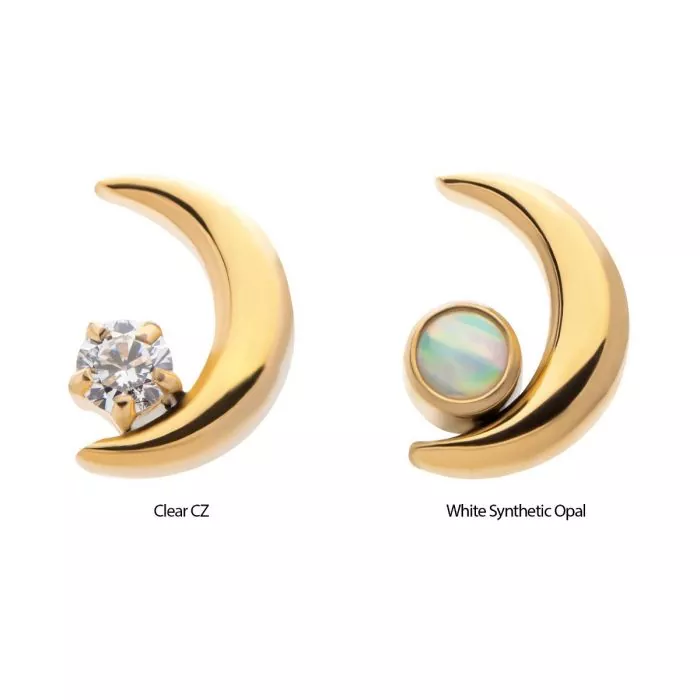 24Kt Gold PVD Titanium Threadless Crescent Moon with CZ/Opal Top - Image 5