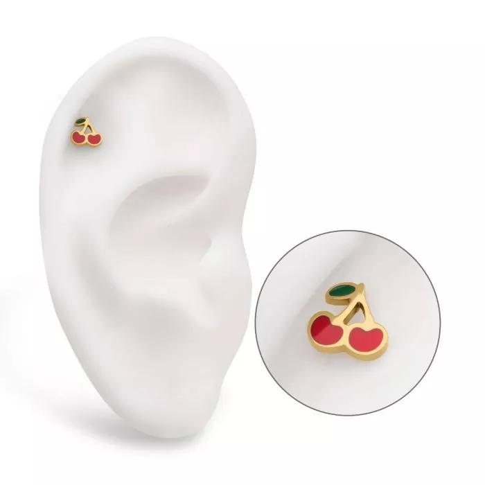 24Kt Gold PVD Titanium Threadless Cherry Top - Image 2