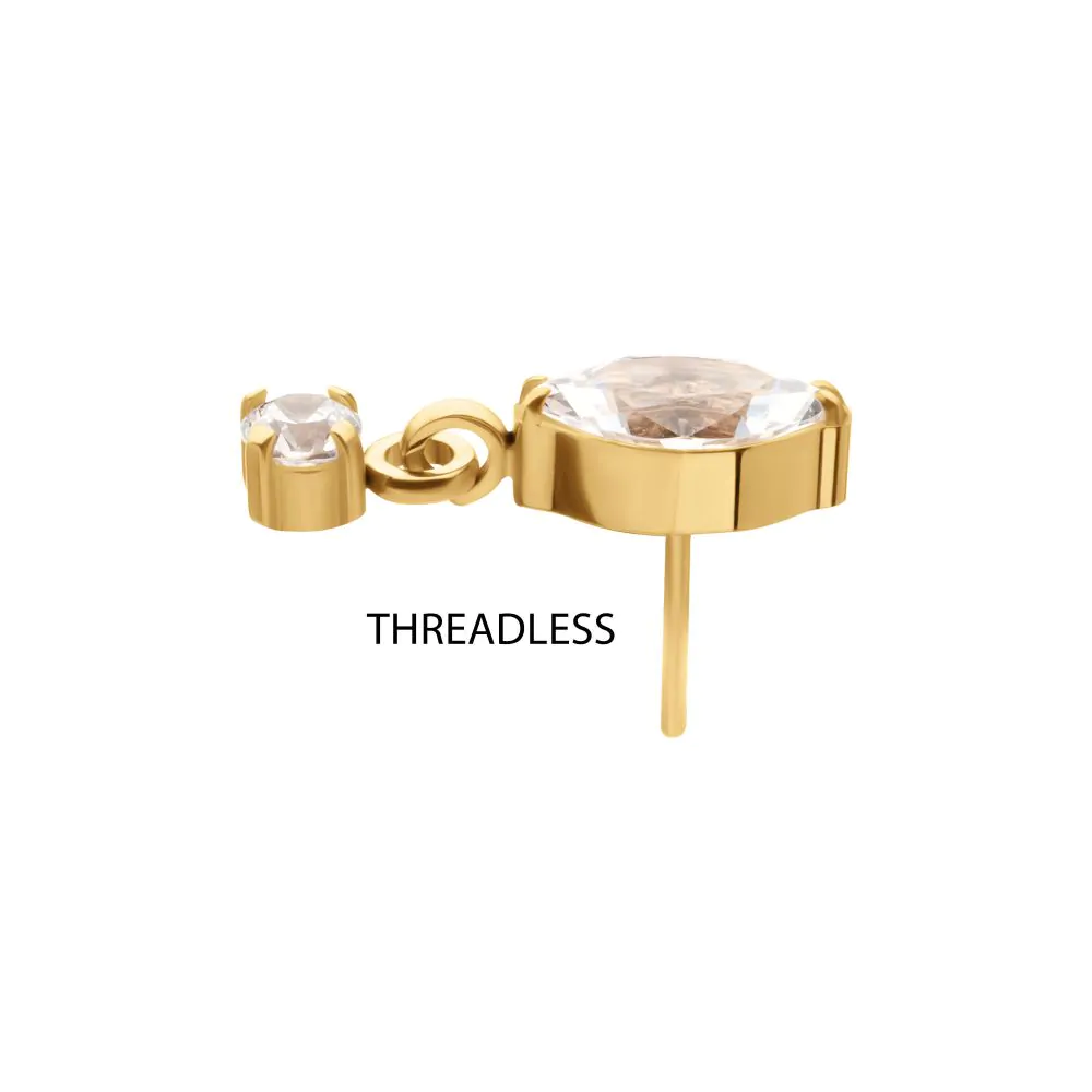 24KT Gold PVD Titanium Threadless Marquise Top with Prong Set Gem Dangle - Image 3