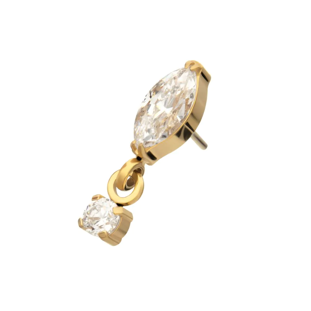 24KT Gold PVD Titanium Threadless Marquise Top with Prong Set Gem Dangle - Image 4