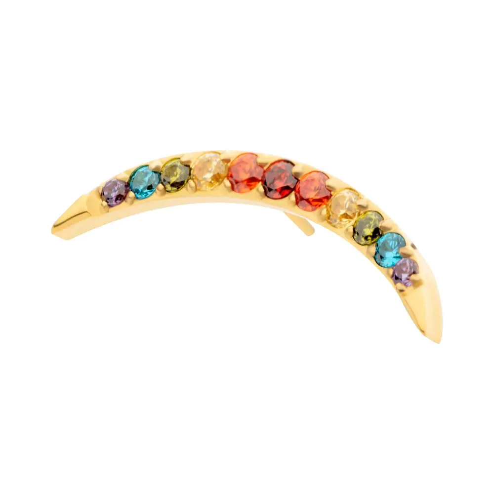 24Kt Gold PVD Titanium Threadless Multicolor CZ Curved Bar Top - Image 4