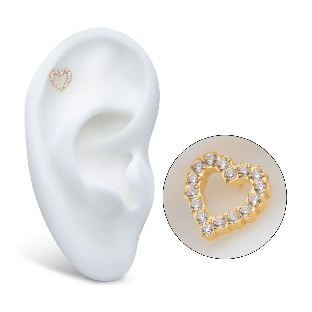 24Kt Gold PVD Titanium Threadless Pave Set Gem Hollow Heart Top - Image 2