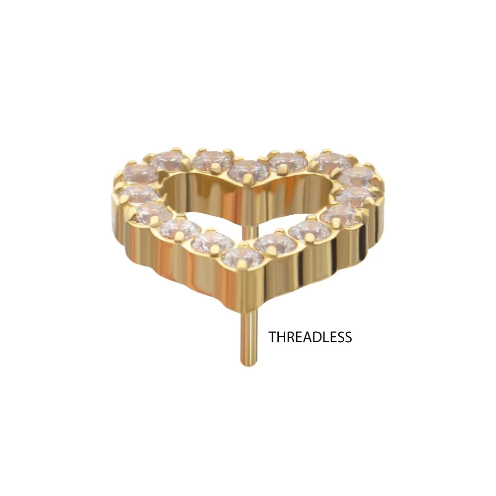 24Kt Gold PVD Titanium Threadless Pave Set Gem Hollow Heart Top - Image 3