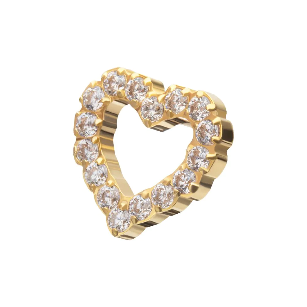 24Kt Gold PVD Titanium Threadless Pave Set Gem Hollow Heart Top - Image 4