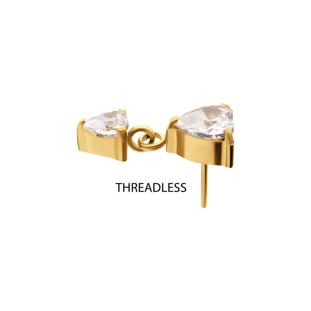 24KT Gold PVD Titanium Threadless Prong Set Double Heart Gem Dangle Top - Image 3
