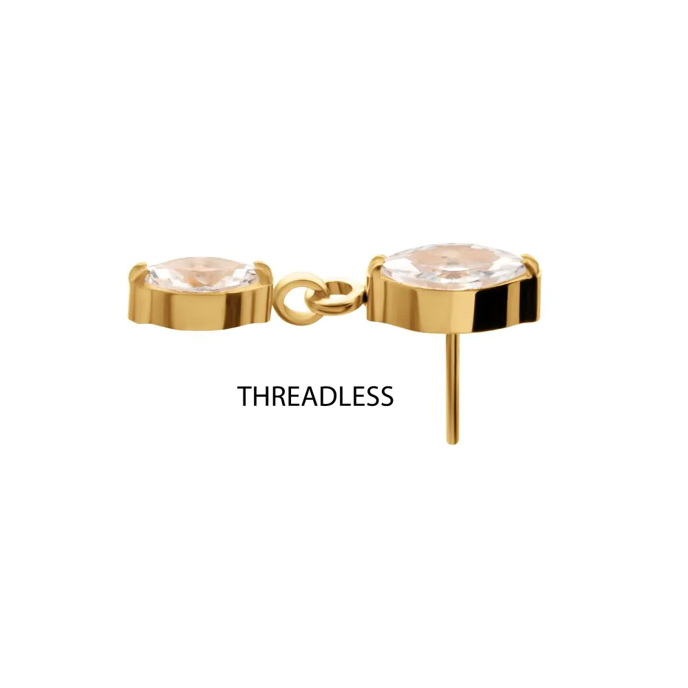 24KT Gold PVD Titanium Threadless Prong Set Double Marquise Gem Dangle Top - Image 3