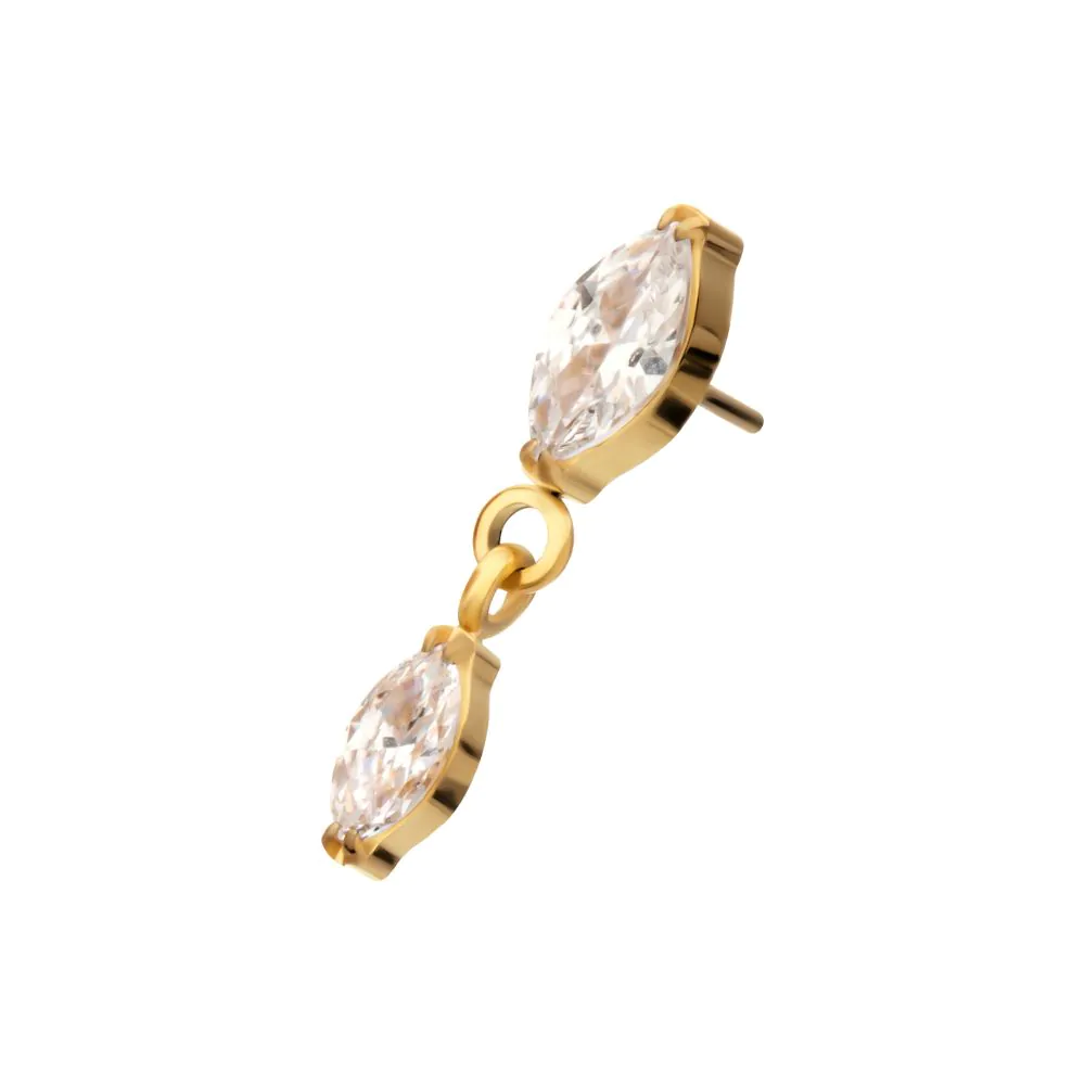 24KT Gold PVD Titanium Threadless Prong Set Double Marquise Gem Dangle Top - Image 4