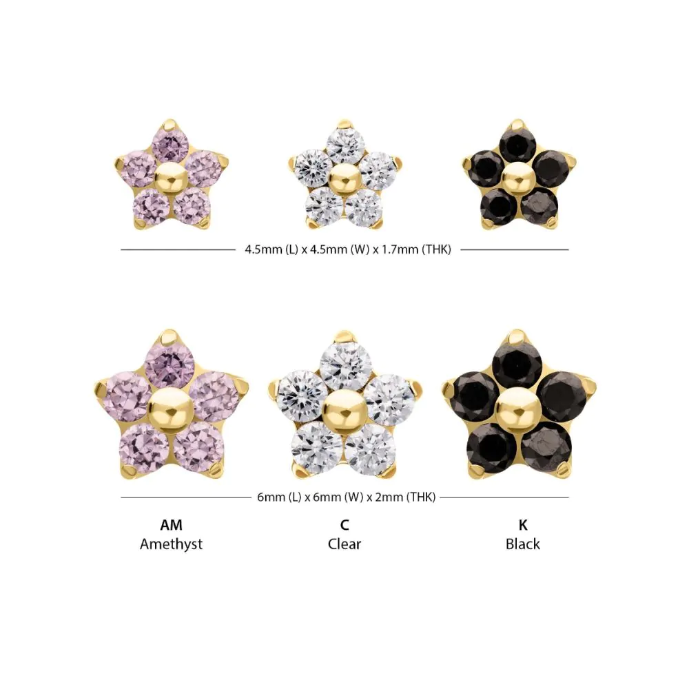 24Kt Gold PVD Titanium Threadless Prong Set Gem 5-Petal Flower Top - Image 3