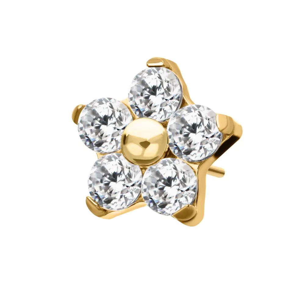 24Kt Gold PVD Titanium Threadless Prong Set Gem 5-Petal Flower Top - Image 4