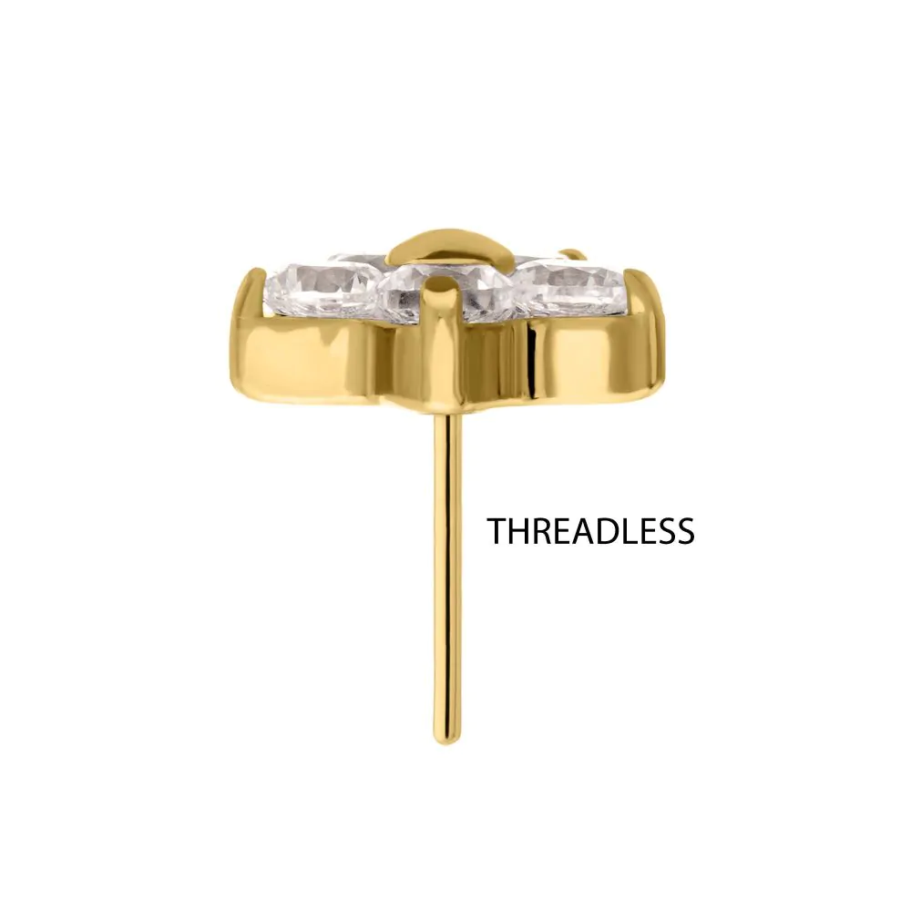 24Kt Gold PVD Titanium Threadless Prong Set Gem 5-Petal Flower Top - Image 5