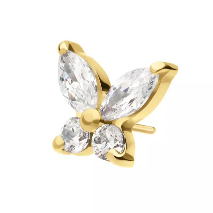 24Kt Gold PVD Titanium Threadless Prong Set Marquise & Round CZ Butterfly Top - Image 4