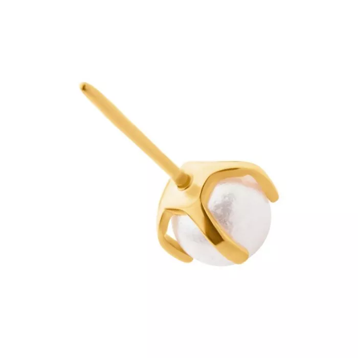 24Kt Gold PVD Titanium Threadless Prong Set White Pearl Top - Image 3