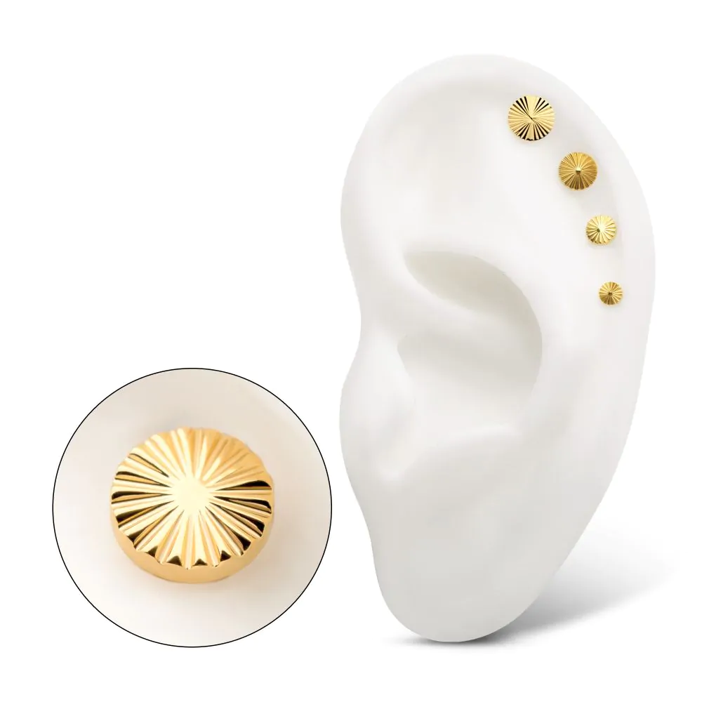 24Kt Gold PVD Titanium Threadless Radiant Corrugated Round Top - Image 2