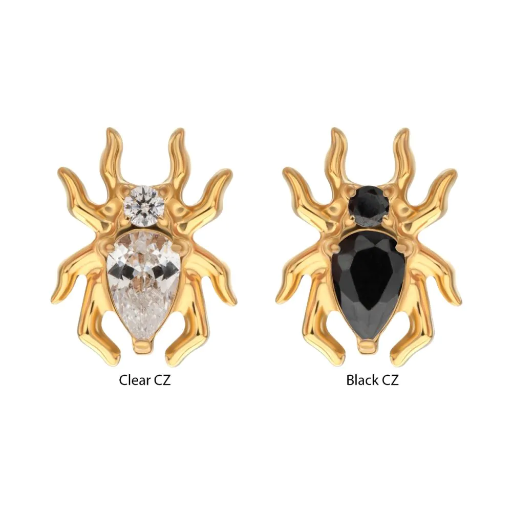 24KT Gold PVD Titanium Threadless Spider Top with Teardrop & Round Gem - Image 3