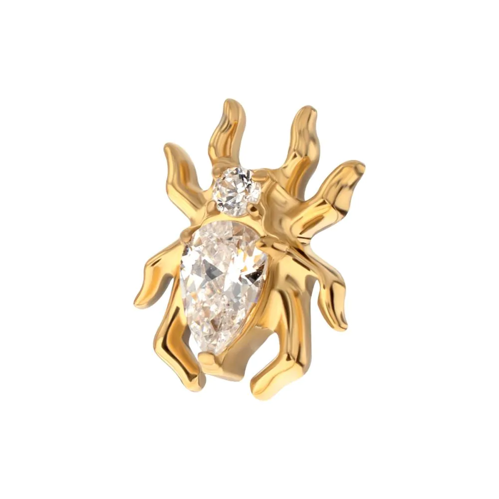 24KT Gold PVD Titanium Threadless Spider Top with Teardrop & Round Gem - Image 4