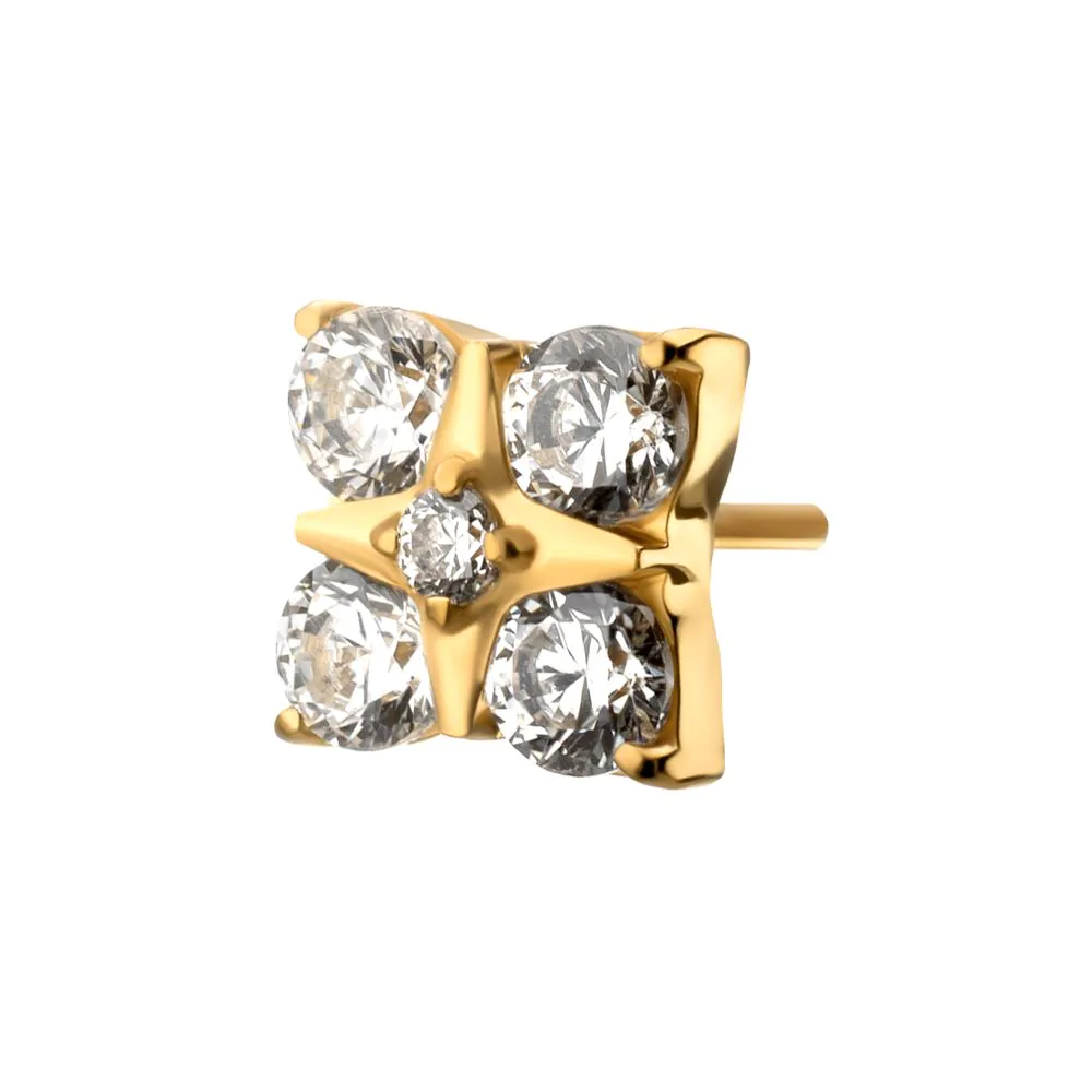 24Kt Gold PVD Titanium Threadless Square Shape Top with Prong Set 5-Gem Cluster - Image 3