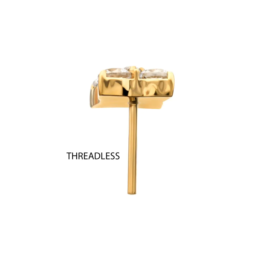 24Kt Gold PVD Titanium Threadless Square Shape Top with Prong Set 5-Gem Cluster - Image 4